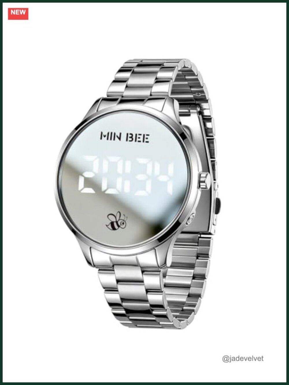 Digital Watch Large Face Wrist Watch Stainless Steel Band 30m Water Resistant